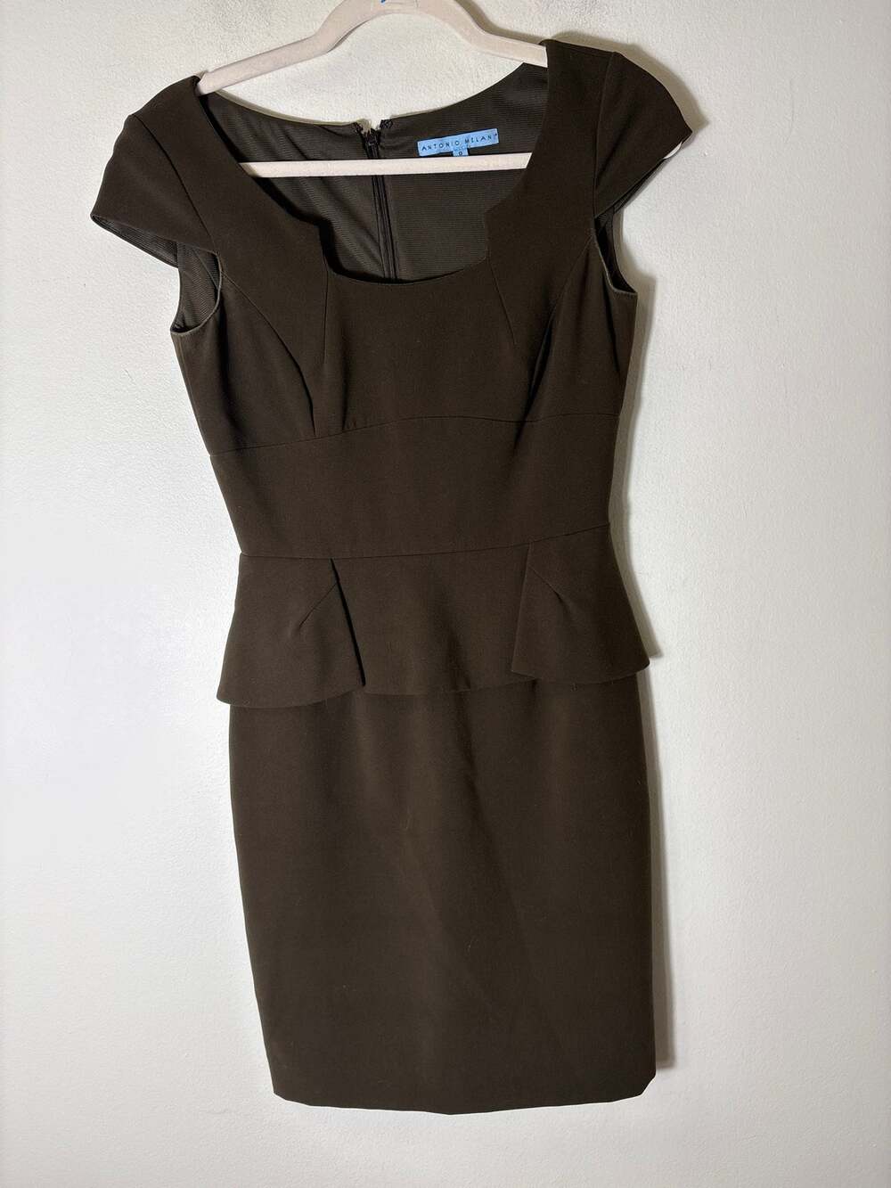 Antonio Melani Brown Cap Sleeve Peplum Knee Length Dress S 0